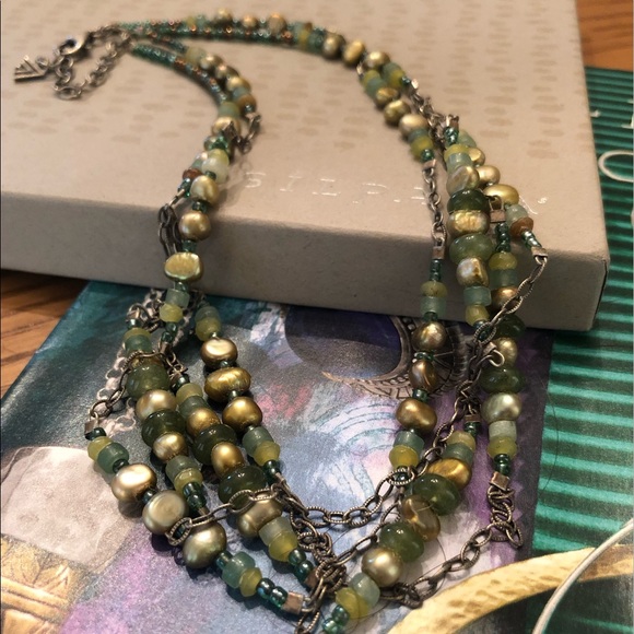 Vintage Silpada Green Pearl, Jade and Aventurine Bead Necklace - Picture 1 of 16